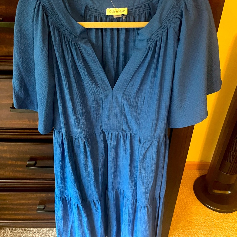 Calvin Klein Summer Dress Size 20W Tiered Crinkle/Gauze Fabric w/ Tie Belt